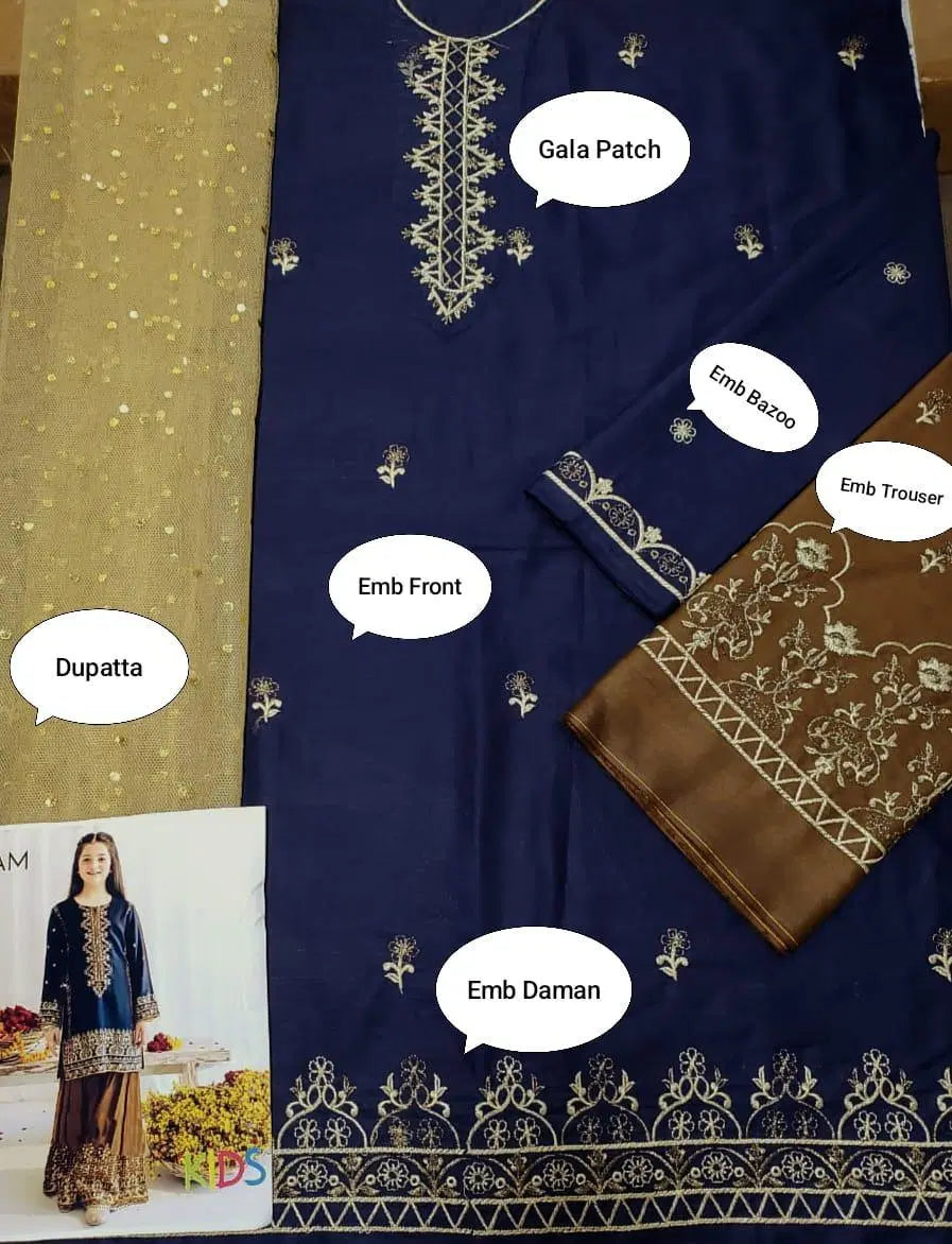 3 Pcs Girl's Lawn Embroidered Unstitched Suit