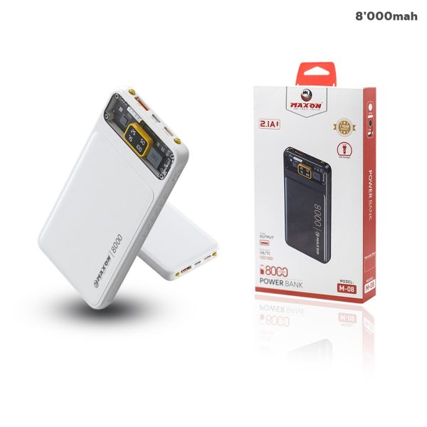 Maxon M 08 8000mah Power Bank ,2.1a Output,type C And Micro Input