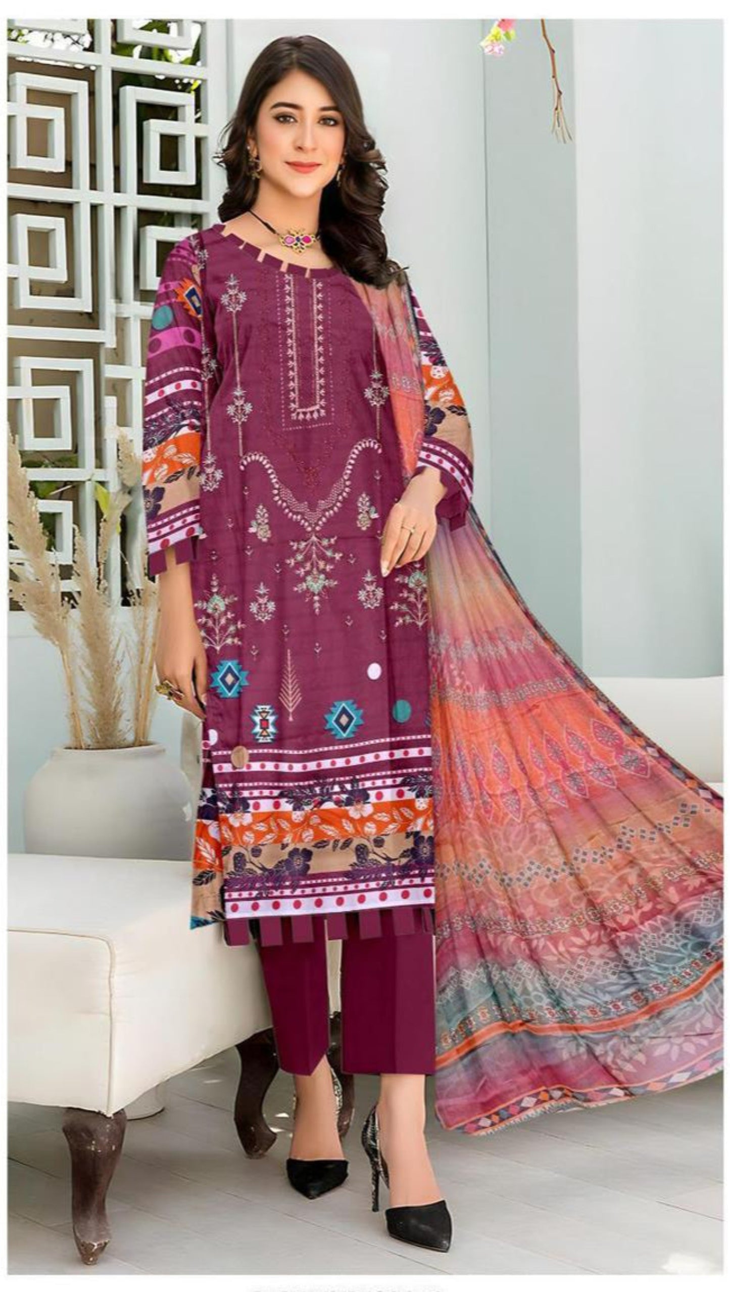 3 Pcs Women's Unstitched Printed Suit