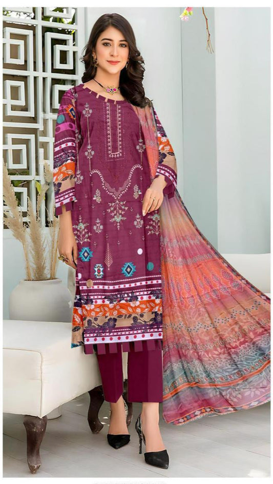3 Pcs Women's Unstitched Printed Suit