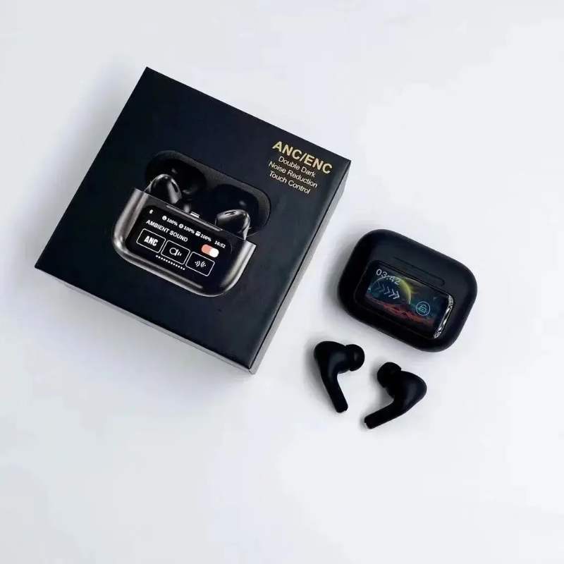 Black A9 Pro ANC AirPods with Screen  Bluetooth 5.4