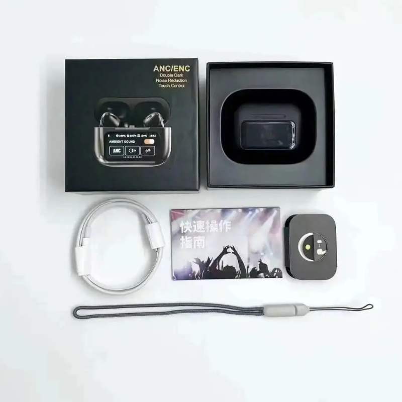 Black A9 Pro ANC AirPods with Screen  Bluetooth 5.4