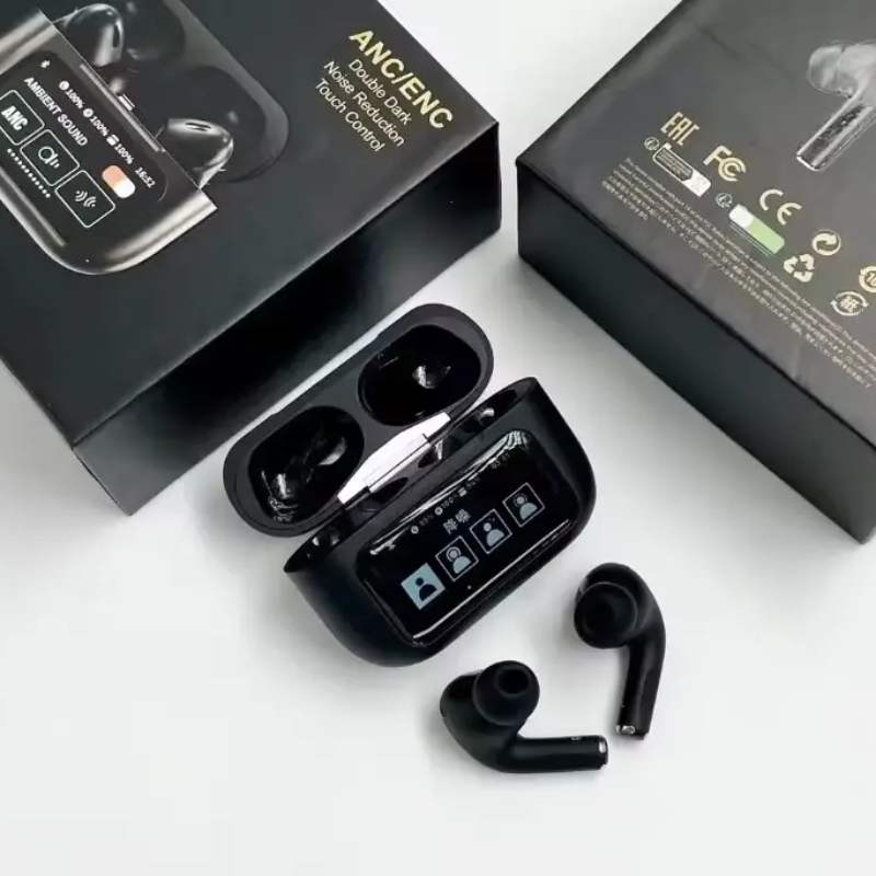 Black A9 Pro ANC AirPods with Screen  Bluetooth 5.4